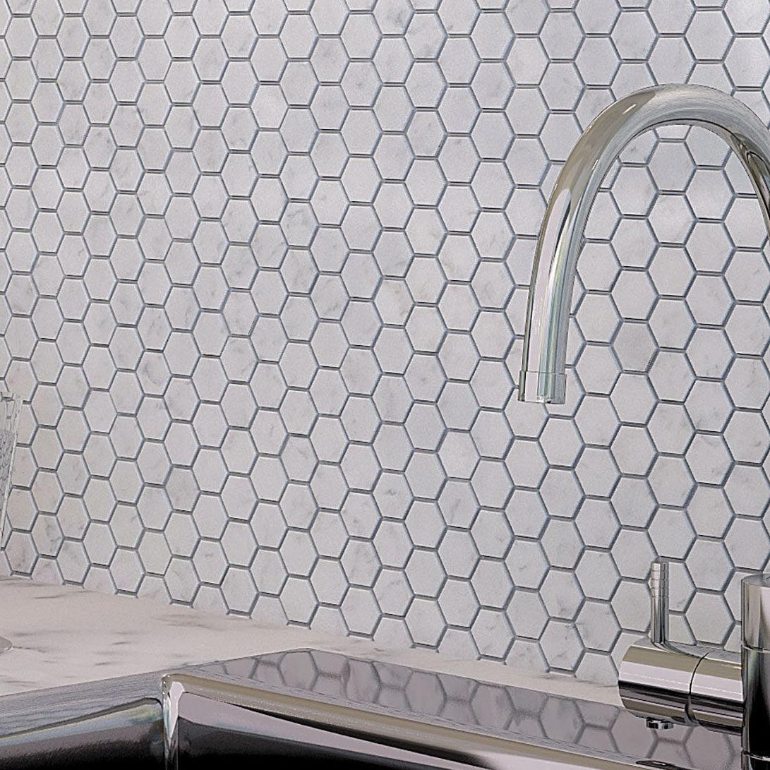 1 Inch White Carrara Hexagon Polished Marble Mosaic - Image 4