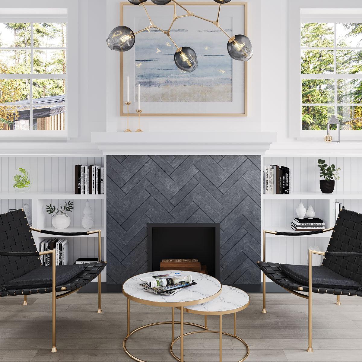 Black Waves Etched Subway Marble Tile - Image 3