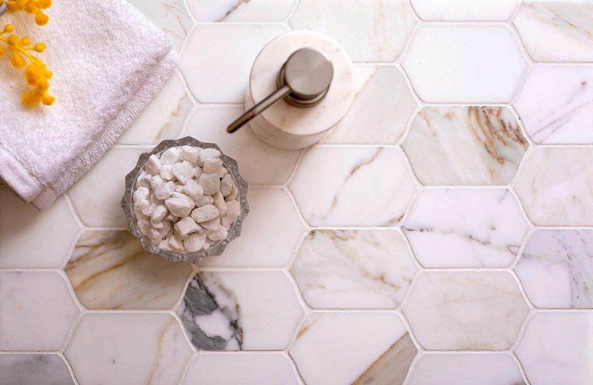 Calacatta Gold Elongated Hexagon Mosaic Tile - Image 7