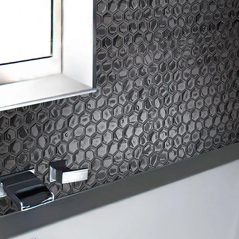 Glossy Silver Hexagon Glass Mosaic Tile - Image 12
