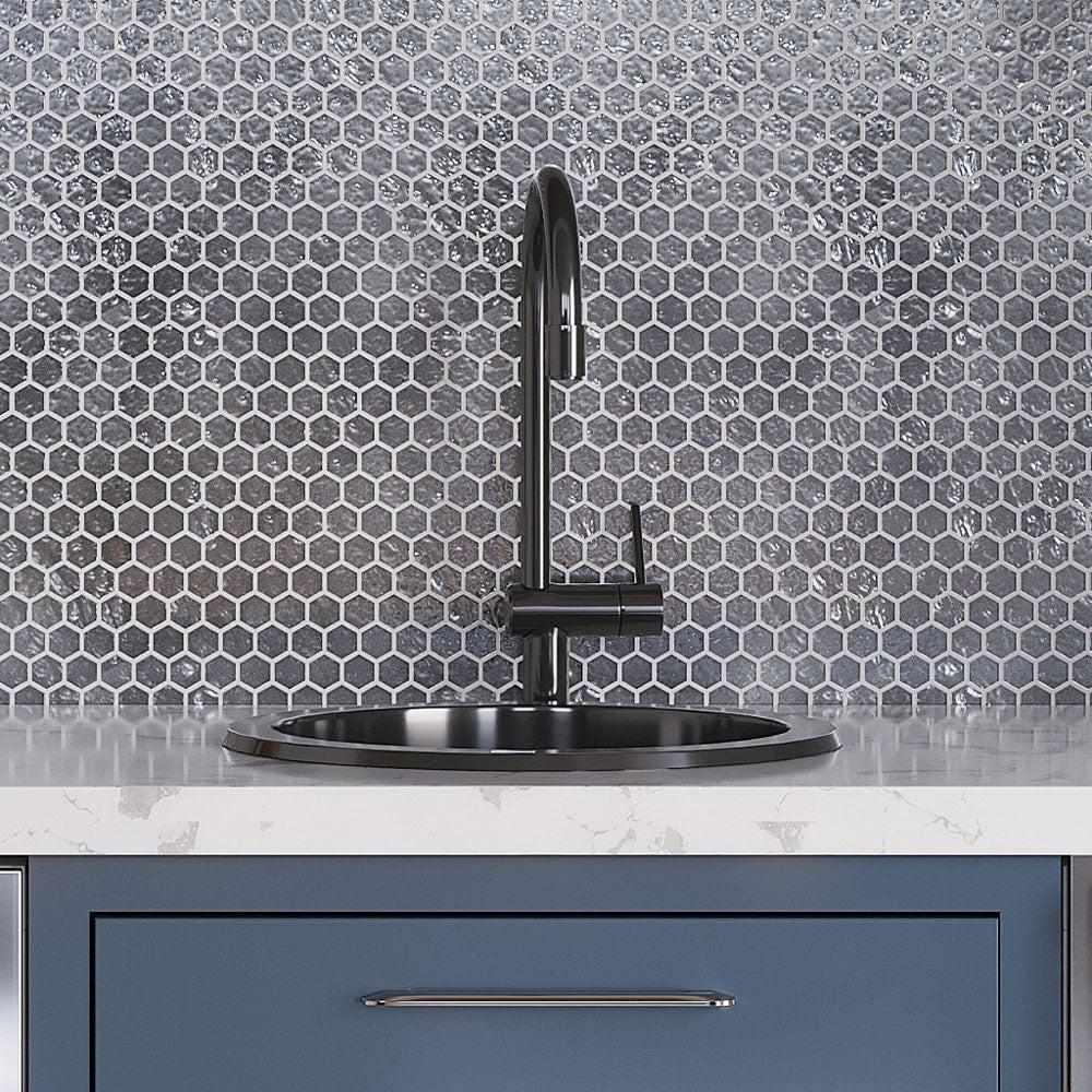 Glossy Silver Hexagon Glass Mosaic Tile - Image 9