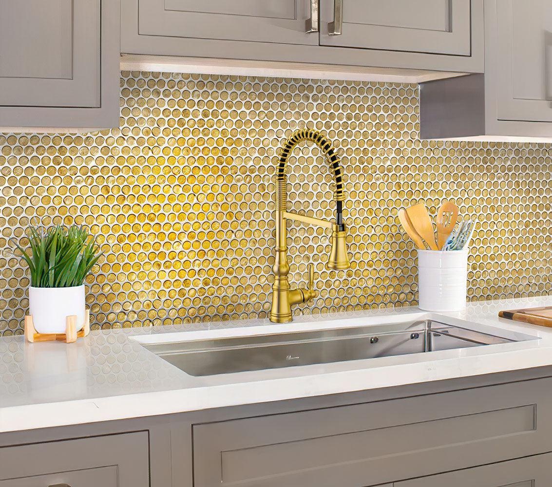 Gold Glass Penny Round Mosaic Tile - Image 5