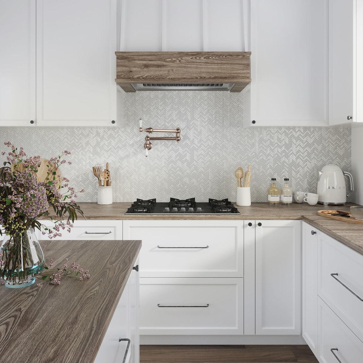 Herringbone White Glass Tile - Image 3