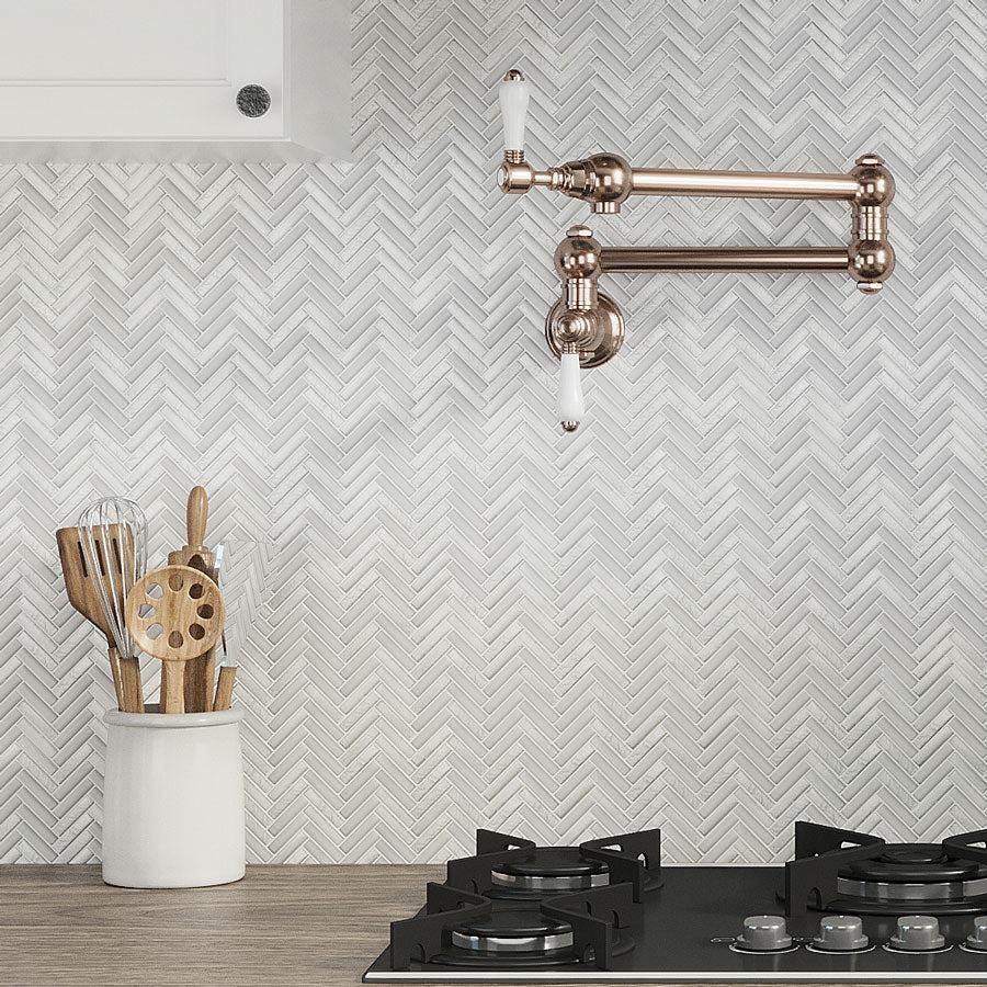 Herringbone White Glass Tile - Image 5