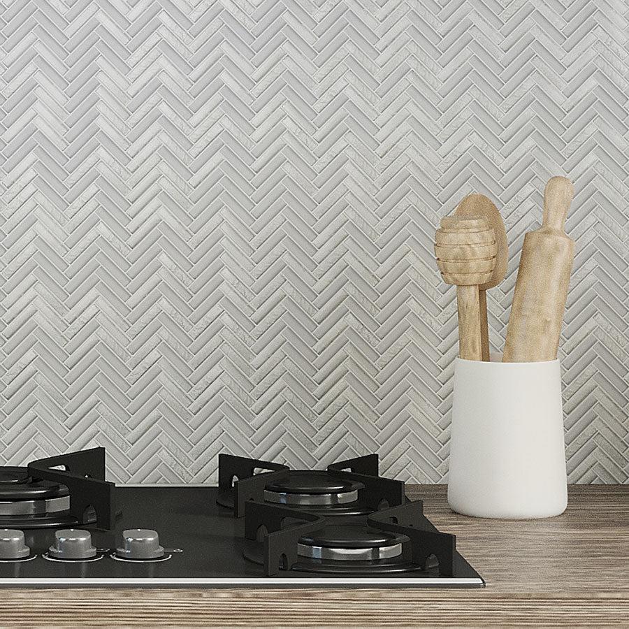 Herringbone White Glass Tile - Image 6