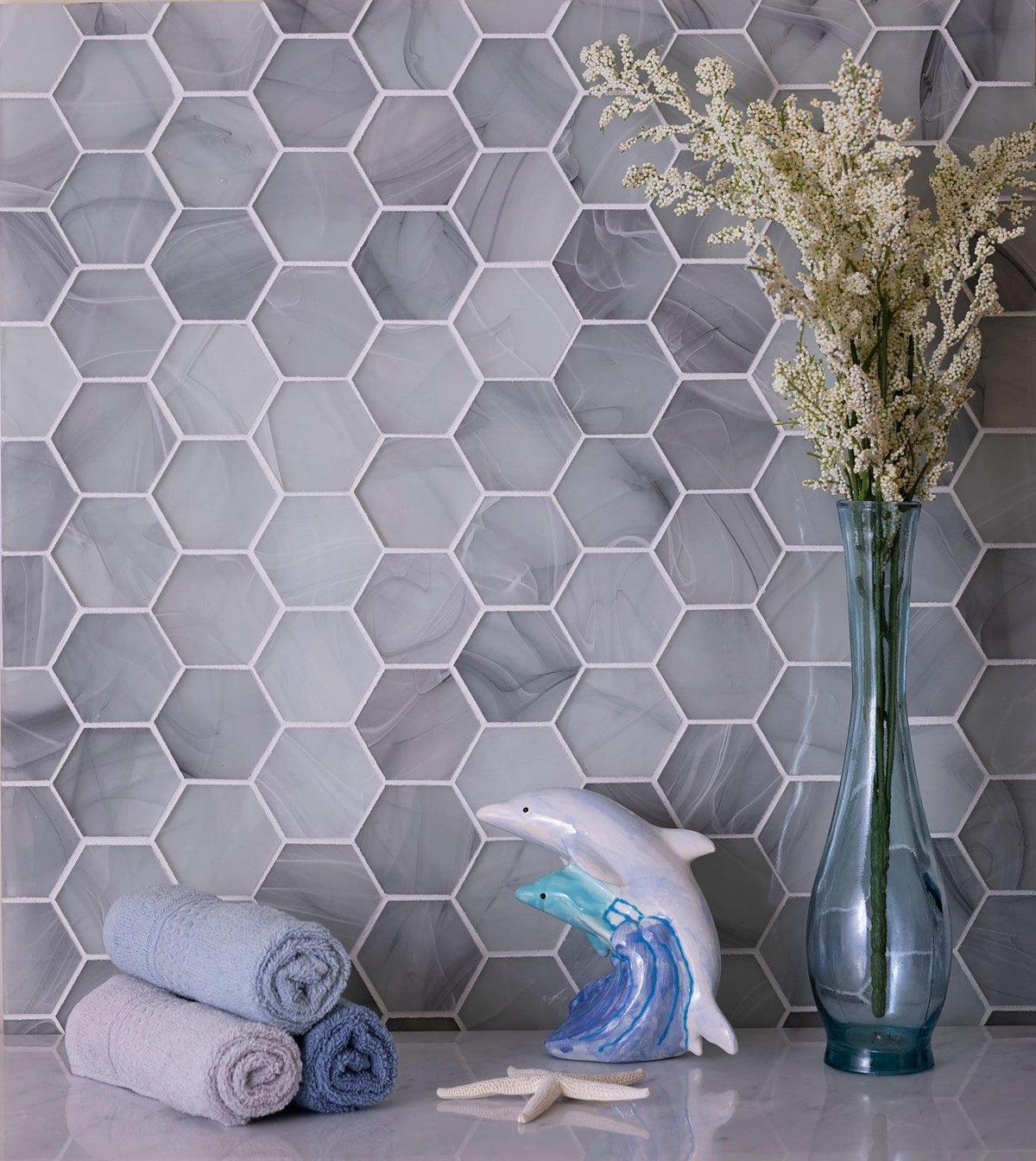Sea Glass Hexagon Grey Mosaic Tile - Image 4