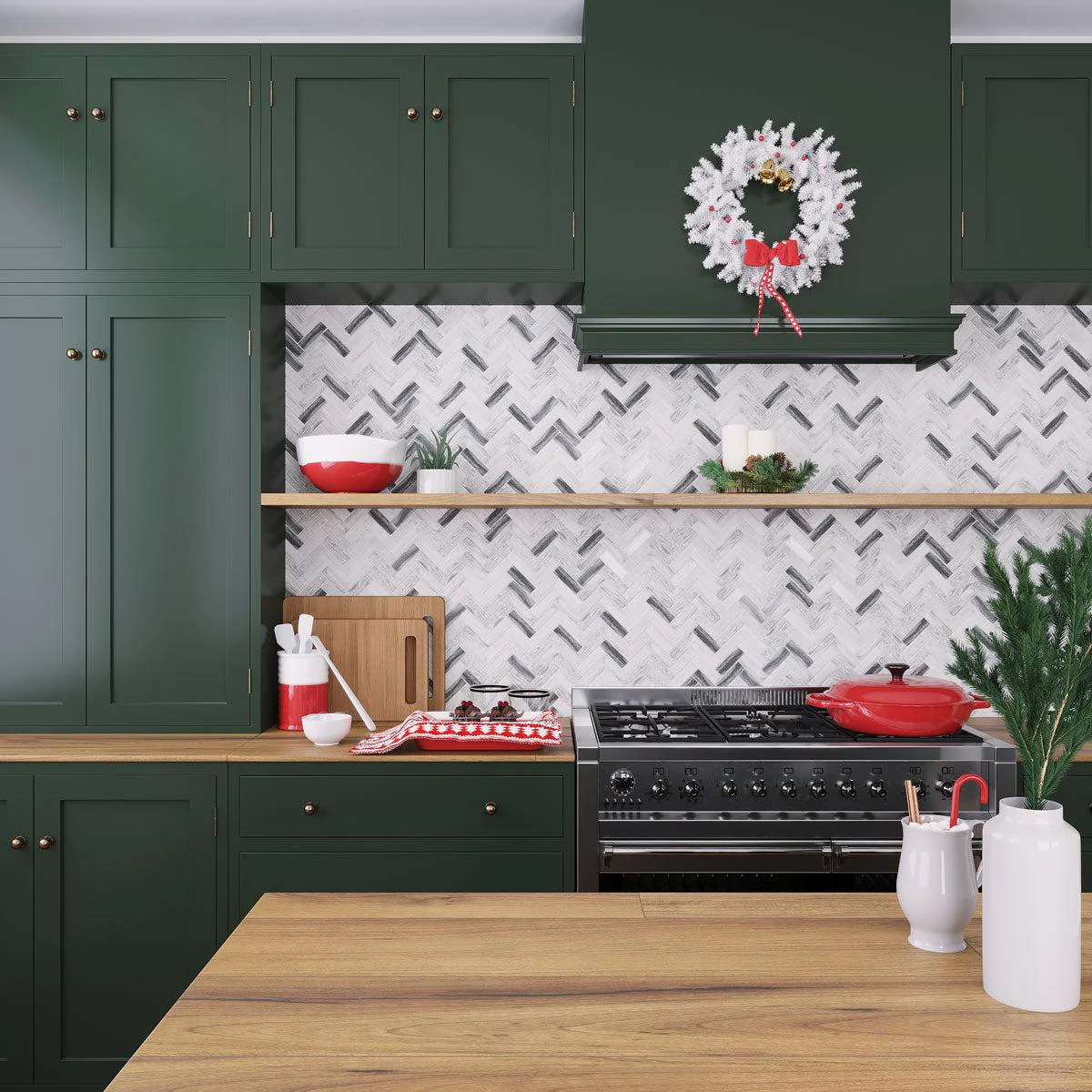 Recycled Glass Herringbone Mosaic In Grey Wood Color - Image 5