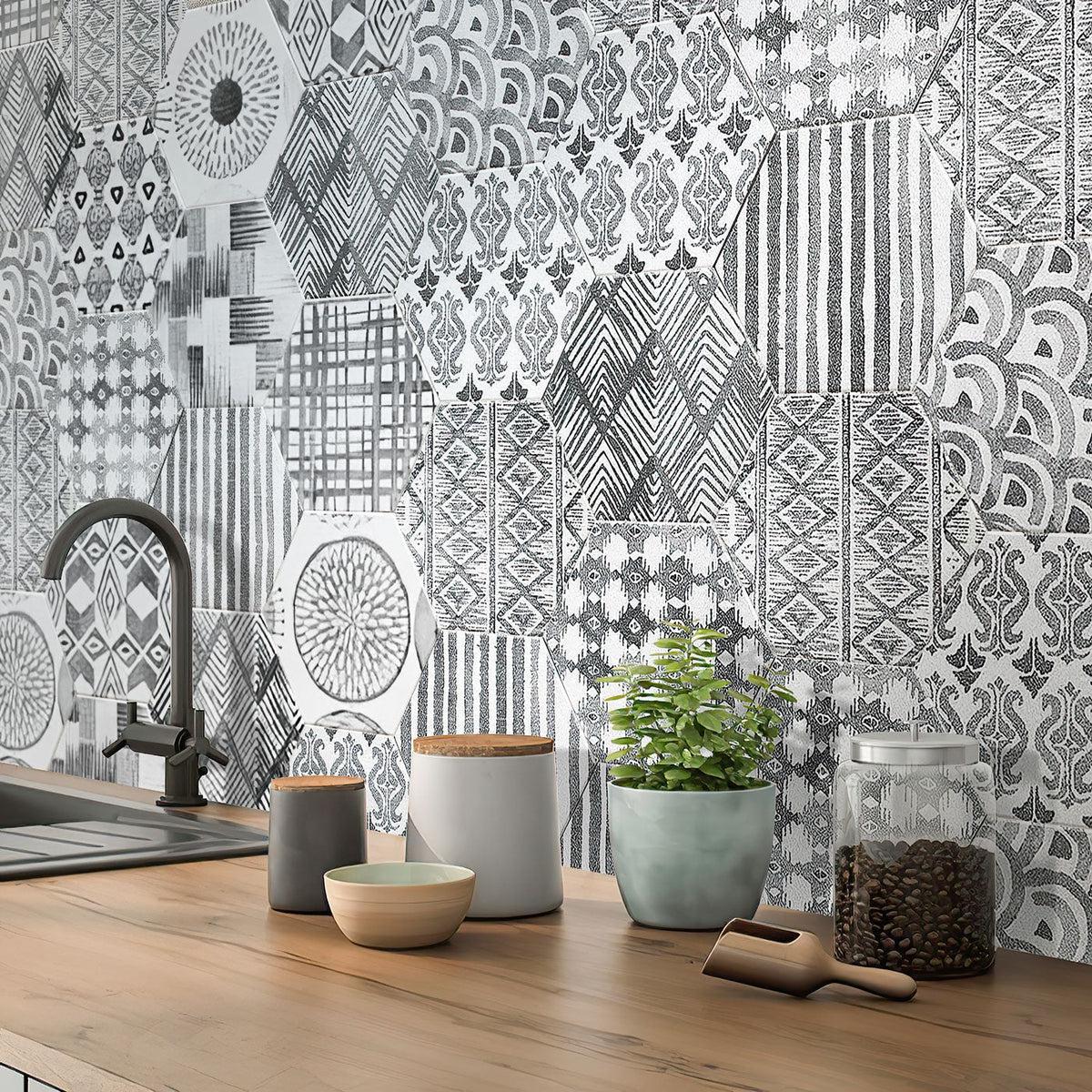 Tex Grey Hexagon Pattern Natural Porcelain Tile - Image 6